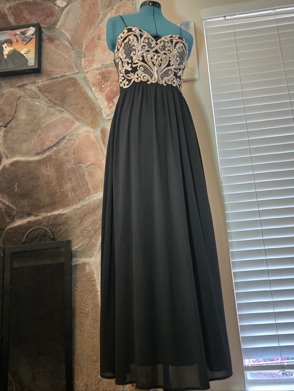 Soieblu Evening Gown With Gold Applique Bodice Vintage Glamor x Gothic Romance